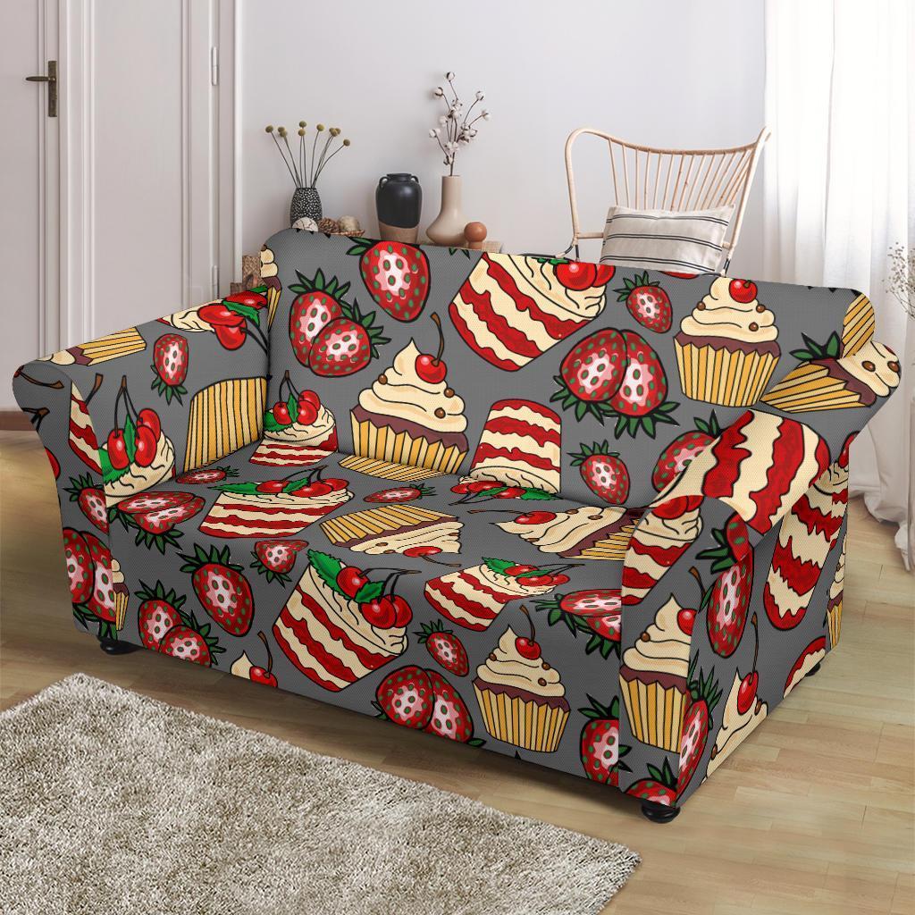 Cake Strawberry Pattern Print Loveseat Cover-grizzshop