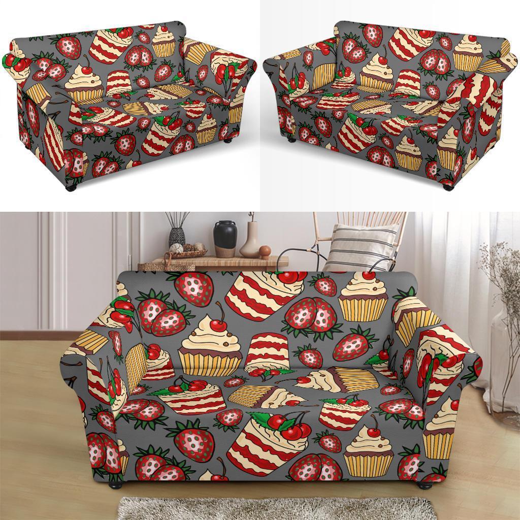 Cake Strawberry Pattern Print Loveseat Cover-grizzshop