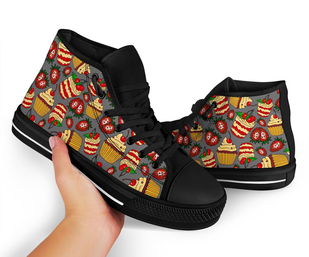 Cake Strawberry Pattern Print Men Women's High Top Shoes-grizzshop