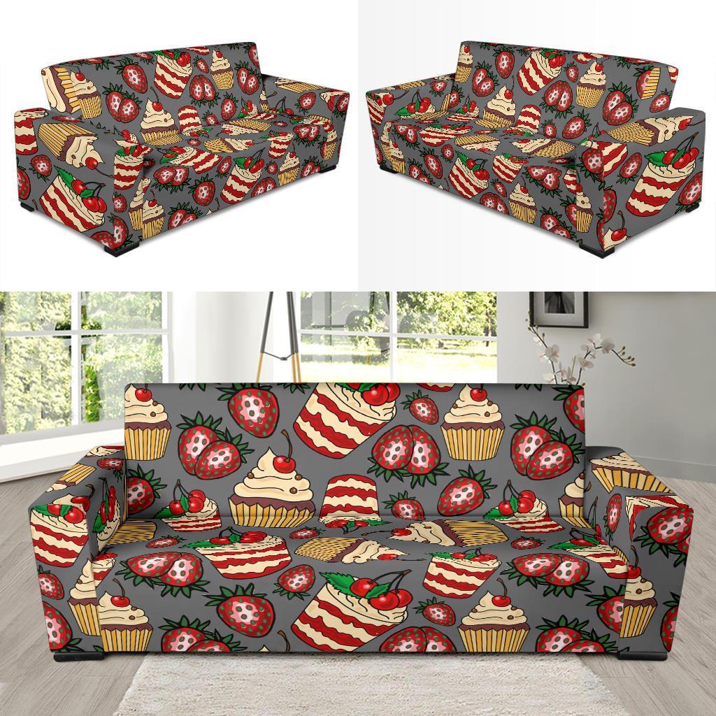 Cake Strawberry Pattern Print Sofa Covers-grizzshop