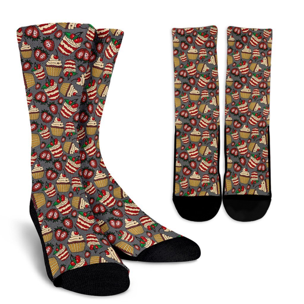 Cake Strawberry Pattern Print Unisex Crew Socks-grizzshop