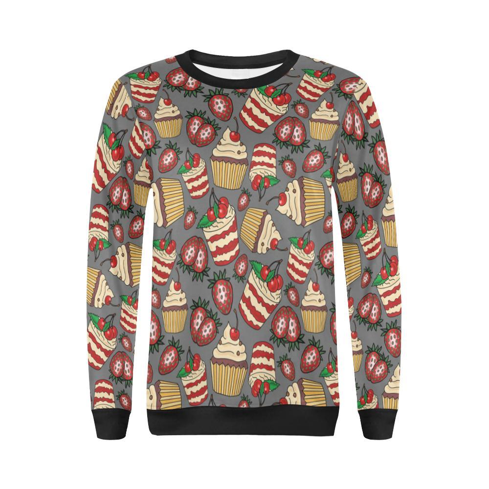 Cake Strawberry Pattern Print Women Crewneck Sweatshirt-grizzshop