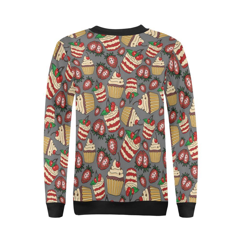 Cake Strawberry Pattern Print Women Crewneck Sweatshirt-grizzshop