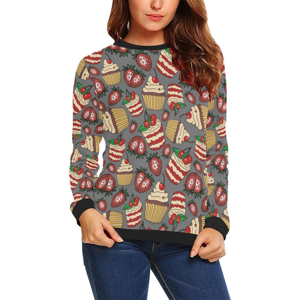 Cake Strawberry Pattern Print Women Crewneck Sweatshirt-grizzshop