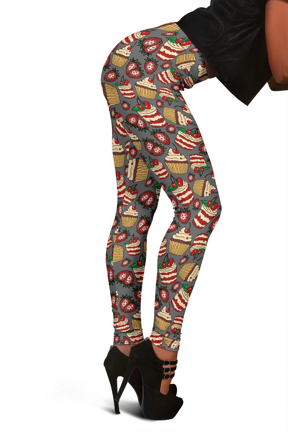 Cake Strawberry Pattern Print Women Leggings-grizzshop