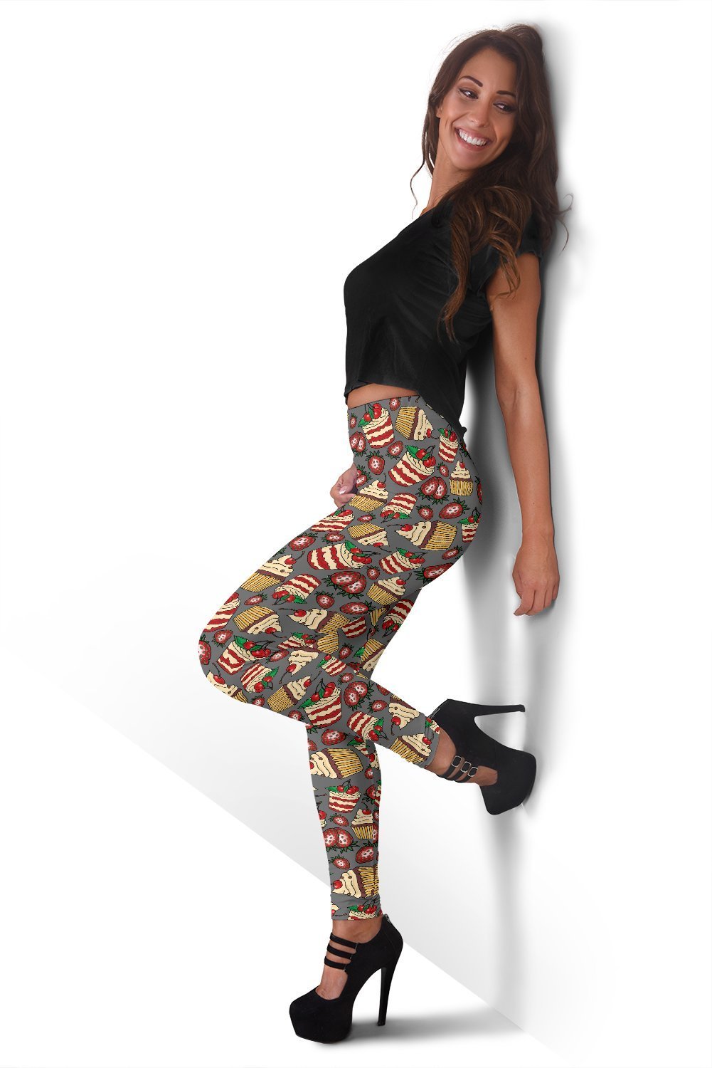 Cake Strawberry Pattern Print Women Leggings-grizzshop