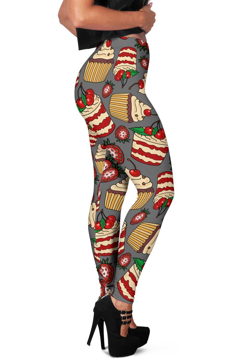 Cake Strawberry Pattern Print Women Leggings-grizzshop