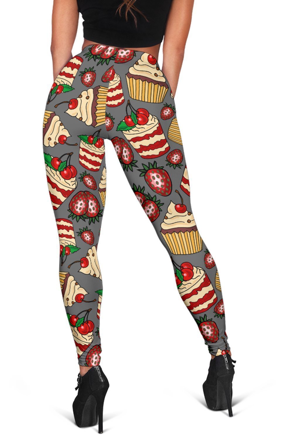 Cake Strawberry Pattern Print Women Leggings-grizzshop