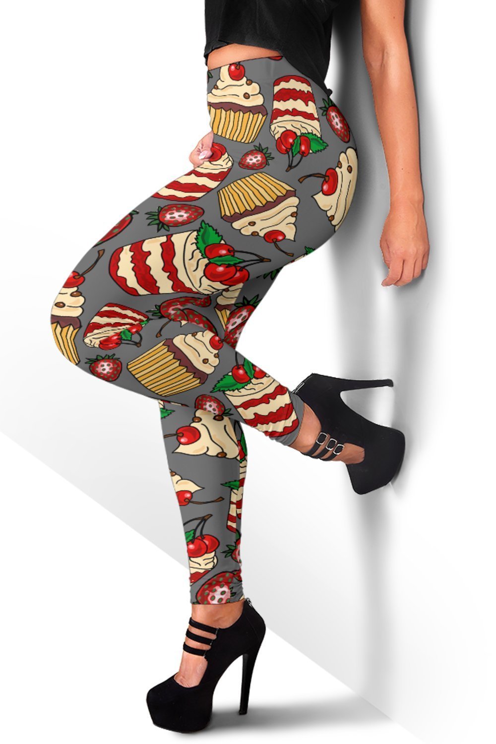 Cake Strawberry Pattern Print Women Leggings-grizzshop