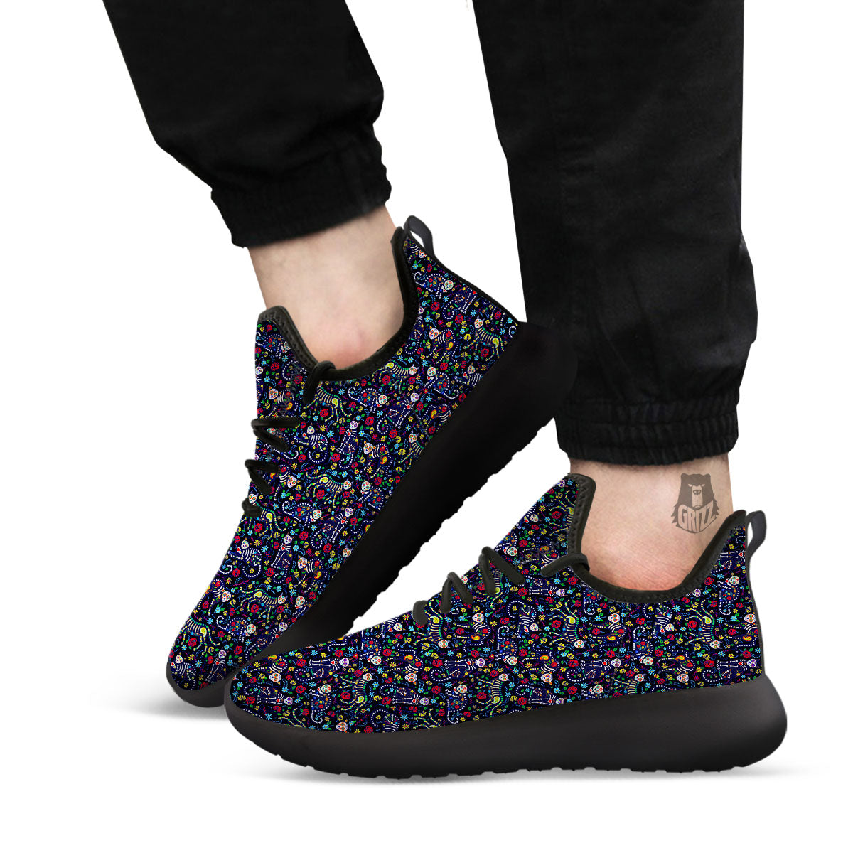 Calavera Cat Day Of The Dead Print Pattern Black Athletic Shoes-grizzshop