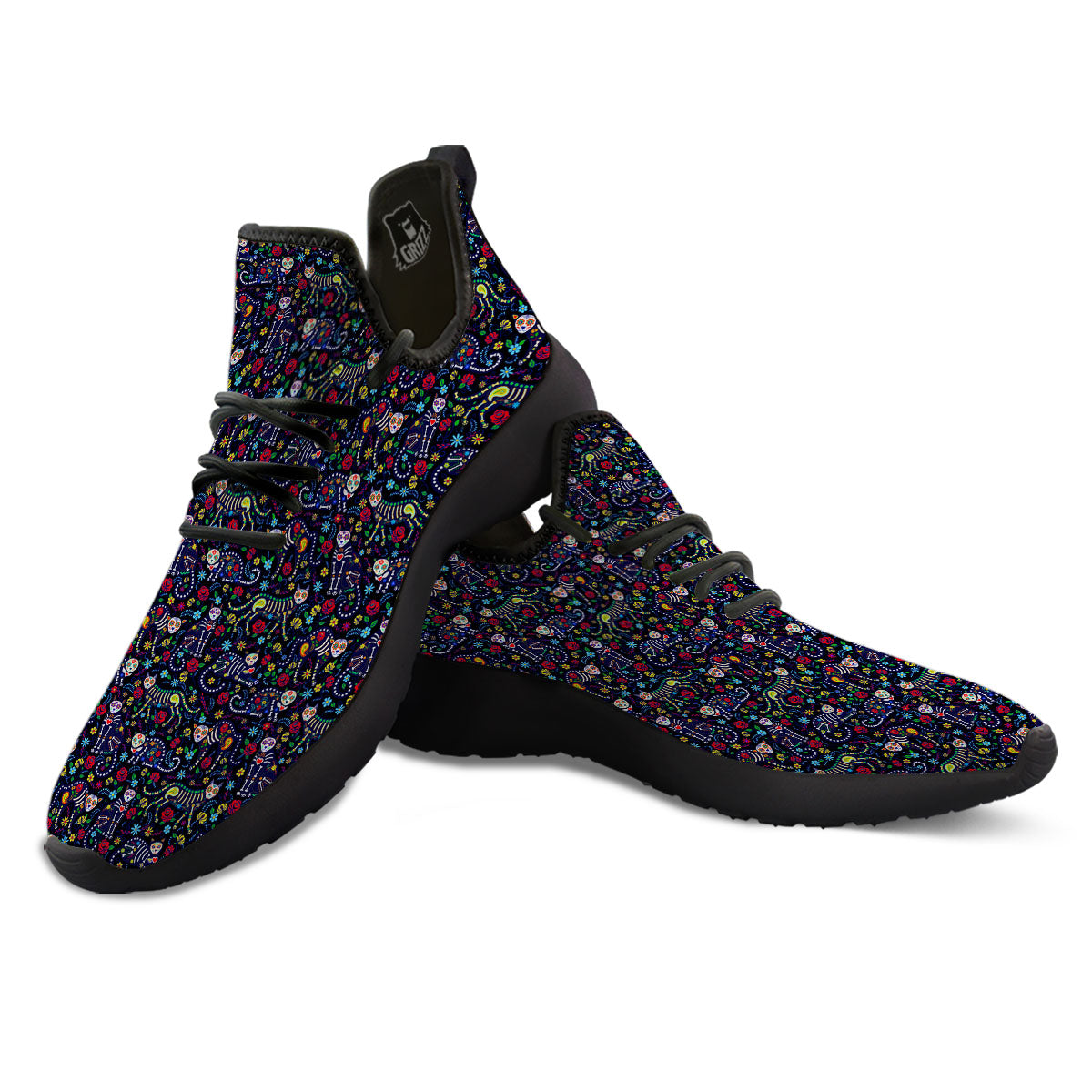 Calavera Cat Day Of The Dead Print Pattern Black Athletic Shoes-grizzshop