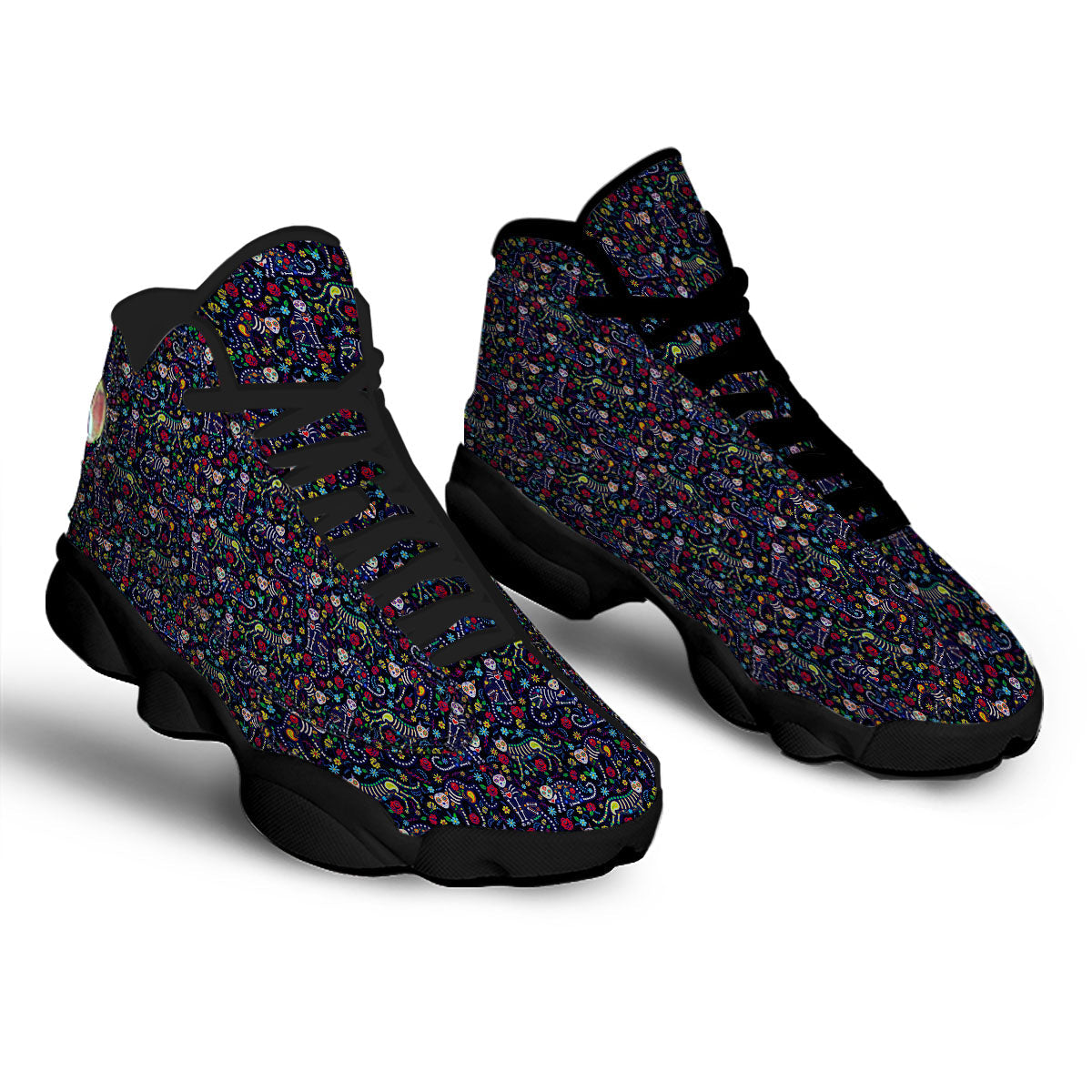 Calavera Cat Day Of The Dead Print Pattern Black Basketball Shoes-grizzshop