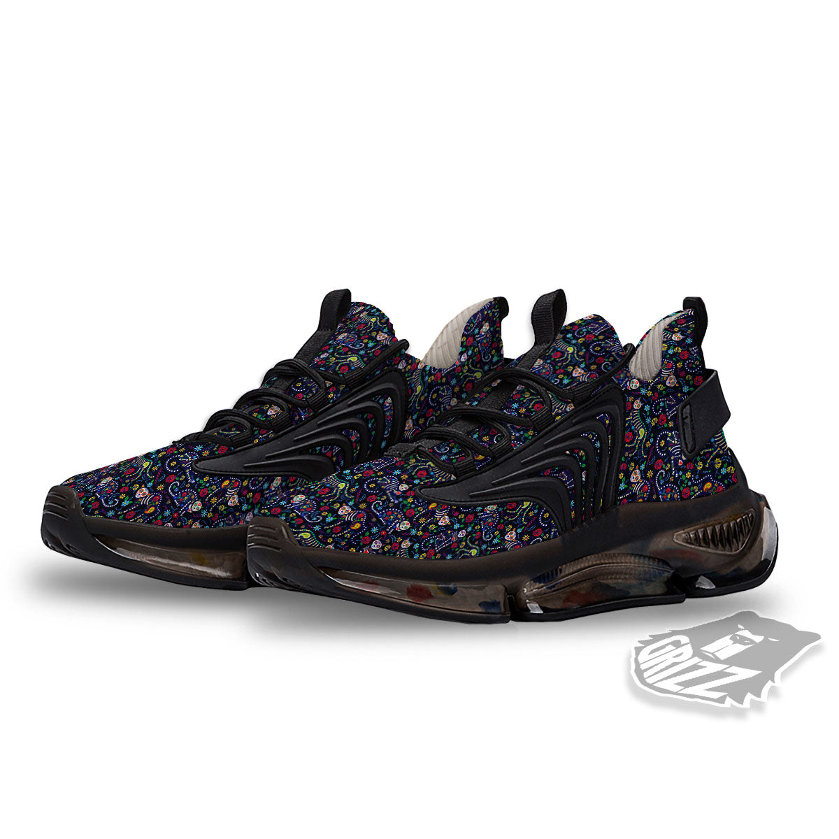 Calavera Cat Day Of The Dead Print Pattern Black Gym Shoes-grizzshop