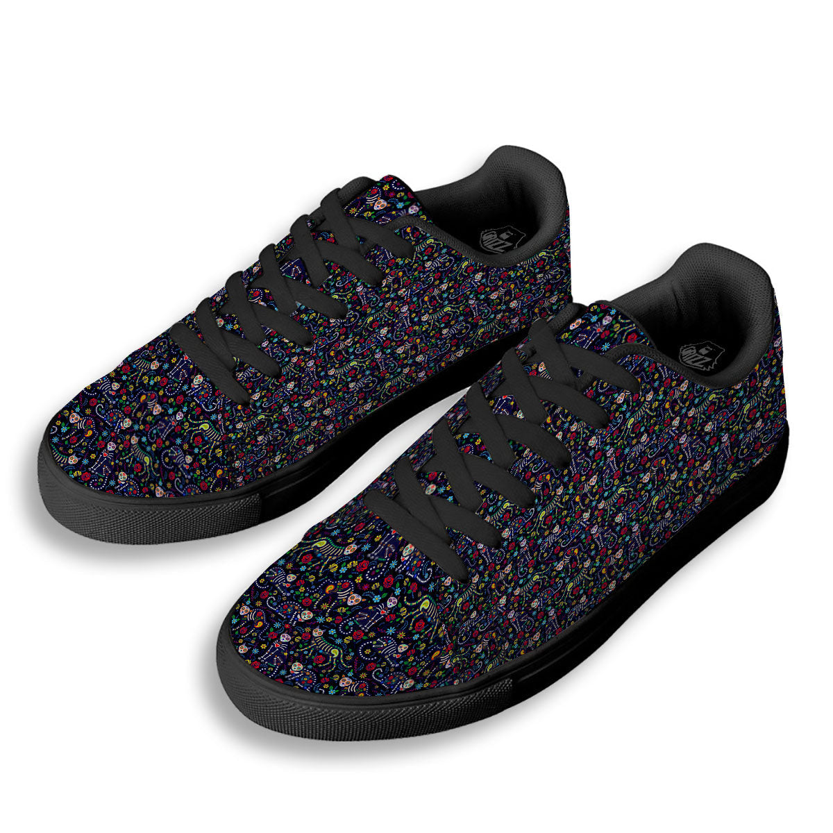 Calavera Cat Day Of The Dead Print Pattern Black Low Top Sneakers-grizzshop