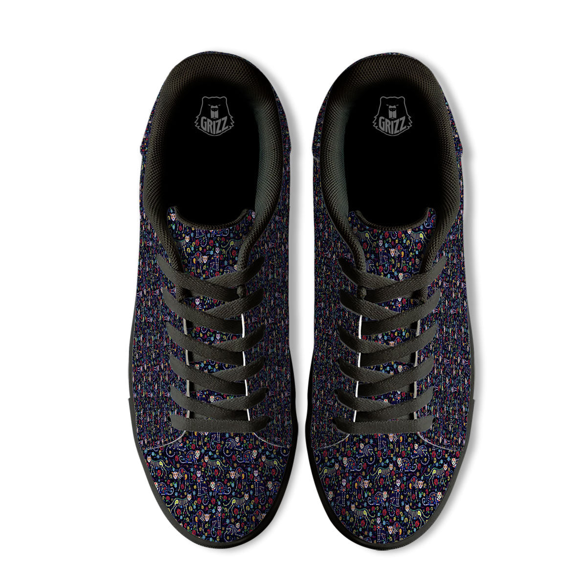 Calavera Cat Day Of The Dead Print Pattern Black Low Top Sneakers-grizzshop