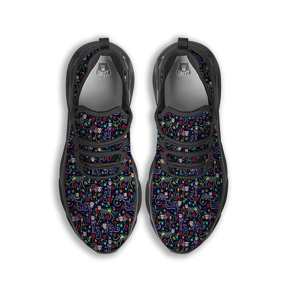 Calavera Cat Day Of The Dead Print Pattern Black Running Shoes-grizzshop