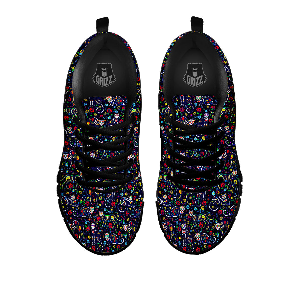 Calavera Cat Day Of The Dead Print Pattern Black Sneaker-grizzshop