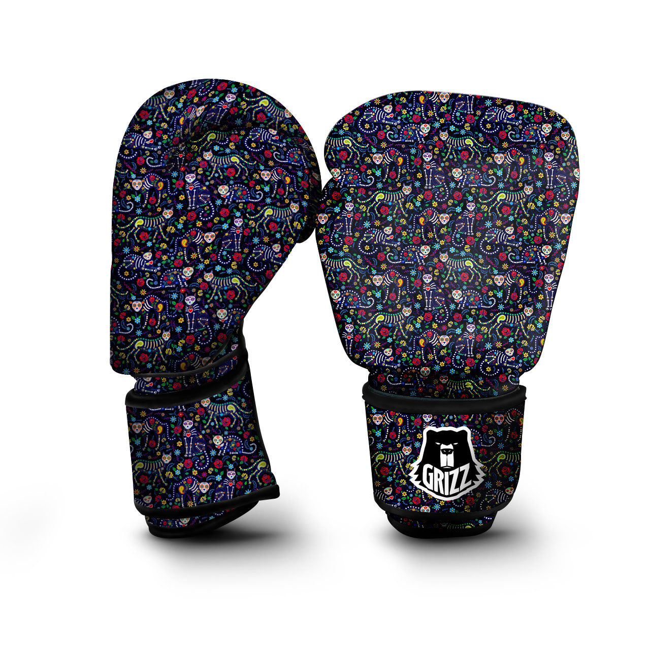 Calavera Cat Day Of The Dead Print Pattern Boxing Gloves-grizzshop