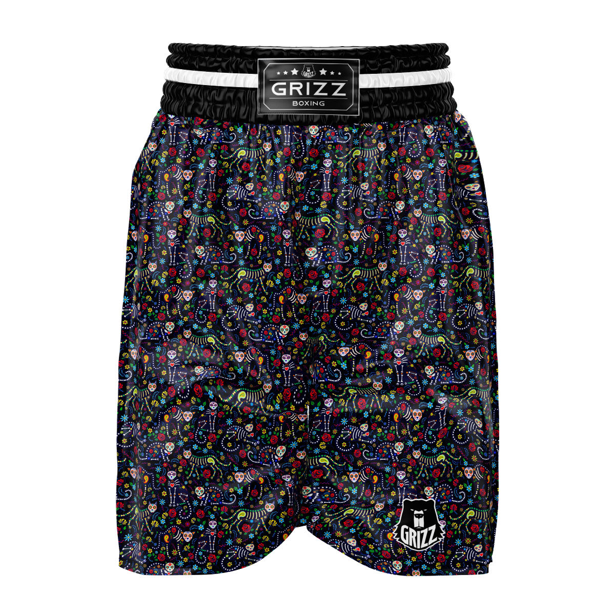 Calavera Cat Day Of The Dead Print Pattern Boxing Shorts-grizzshop