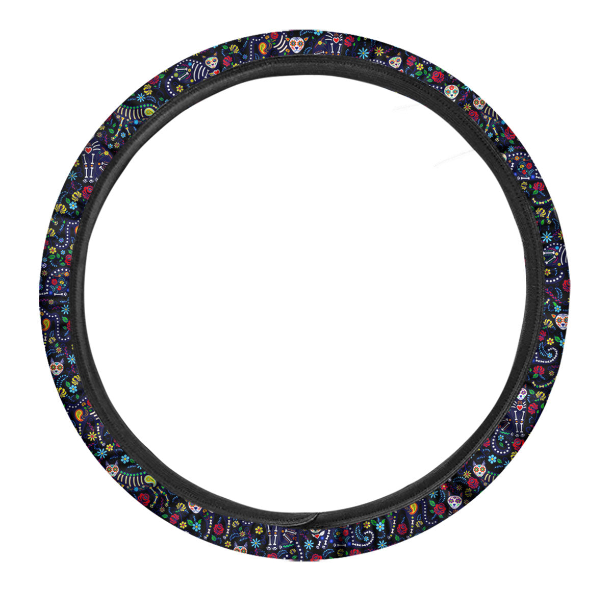 Calavera Cat Day Of The Dead Print Pattern Car Steering Wheel Cover-grizzshop