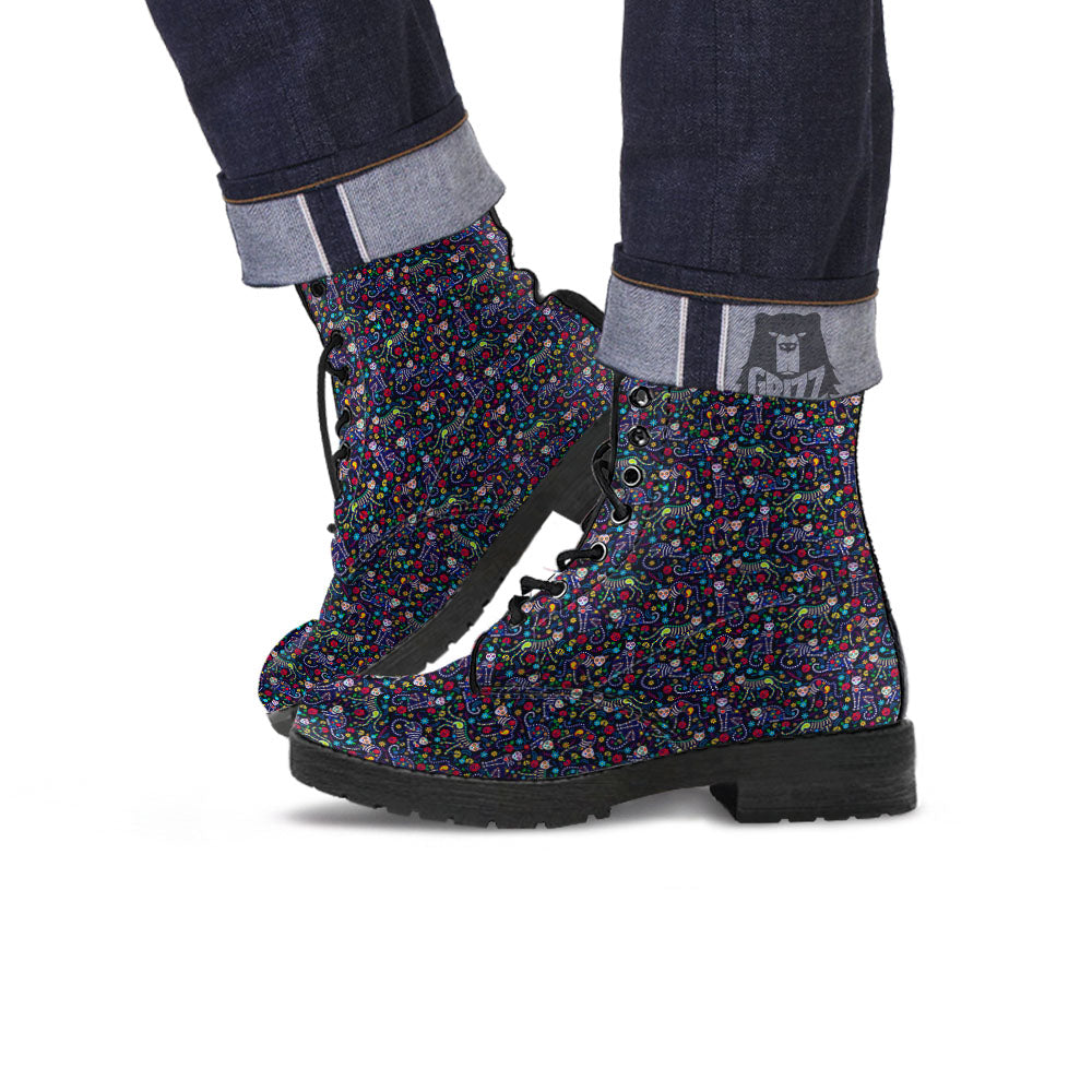Calavera Cat Day Of The Dead Print Pattern Leather Boots-grizzshop
