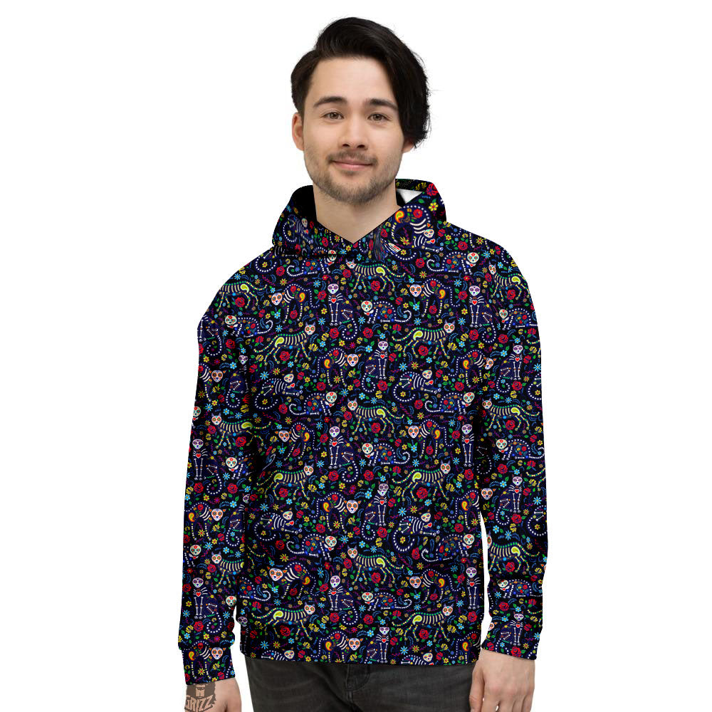Calavera Cat Day Of The Dead Print Pattern Men's Hoodie-grizzshop