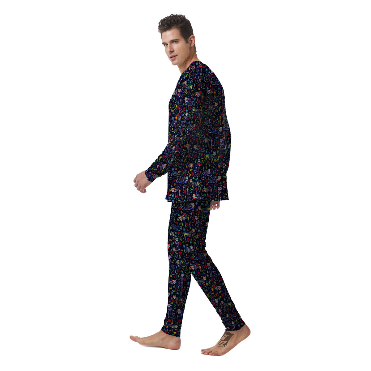 Calavera Cat Day Of The Dead Print Pattern Men's Pajamas-grizzshop