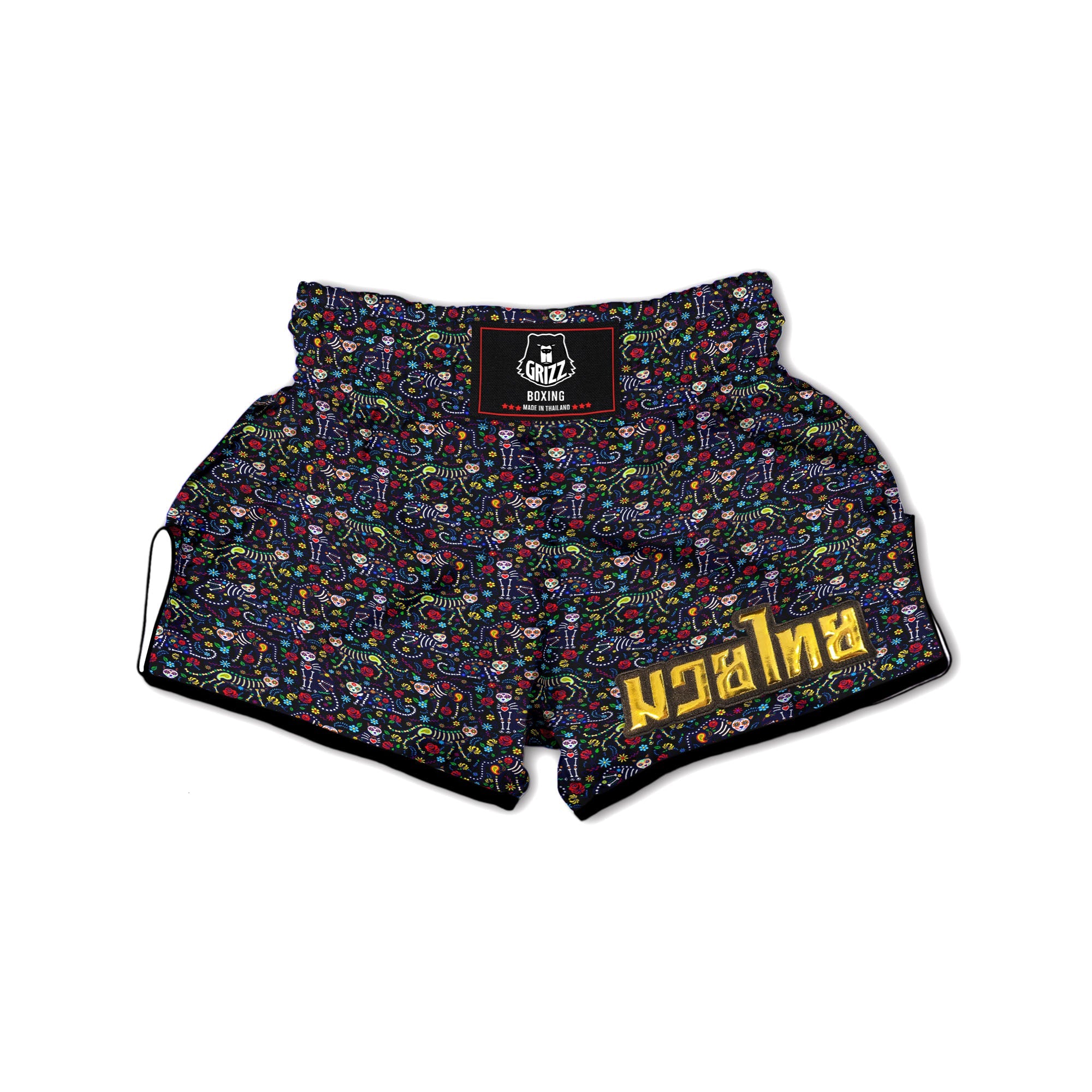 Calavera Cat Day Of The Dead Print Pattern Muay Thai Boxing Shorts-grizzshop
