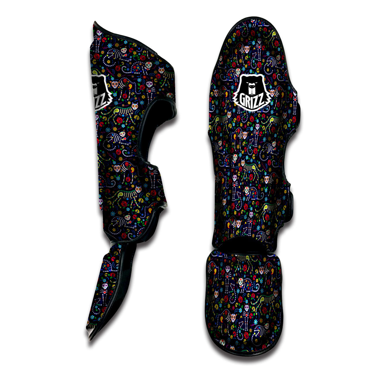 Calavera Cat Day Of The Dead Print Pattern Muay Thai Shin Guards-grizzshop