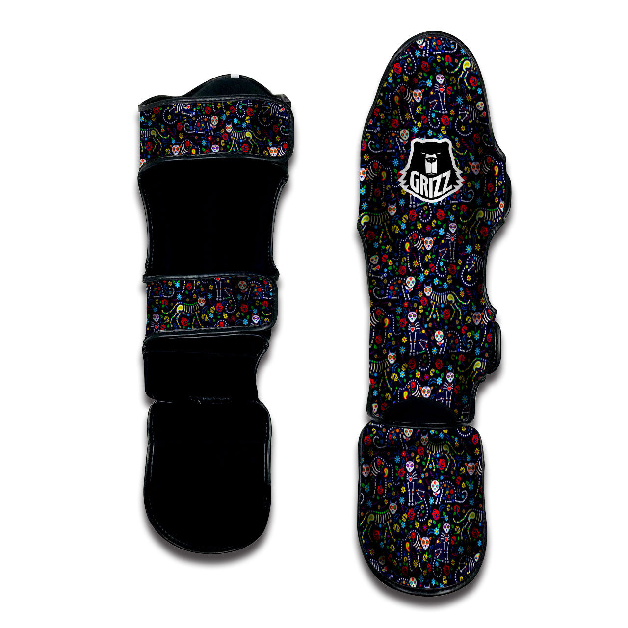 Calavera Cat Day Of The Dead Print Pattern Muay Thai Shin Guards-grizzshop