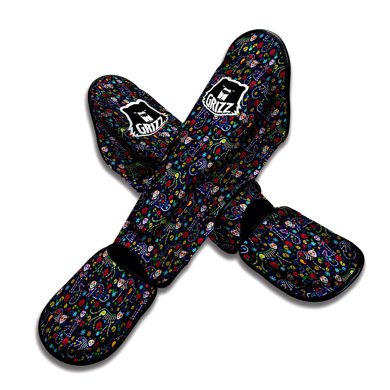 Calavera Cat Day Of The Dead Print Pattern Muay Thai Shin Guards-grizzshop