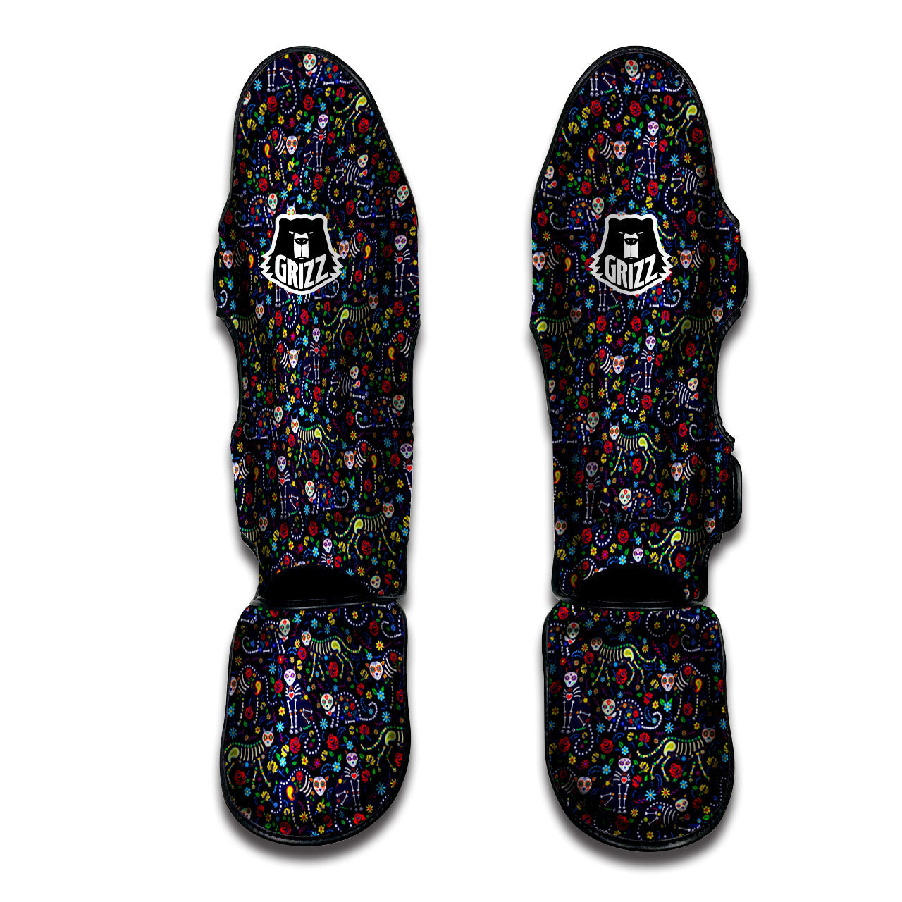 Calavera Cat Day Of The Dead Print Pattern Muay Thai Shin Guards-grizzshop