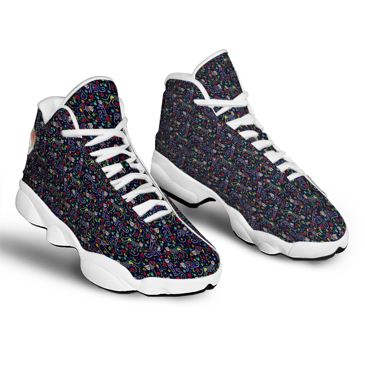 Calavera Cat Day Of The Dead Print Pattern White Basketball Shoes-grizzshop