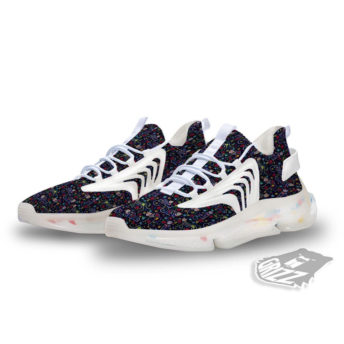 Calavera Cat Day Of The Dead Print Pattern White Gym Shoes-grizzshop