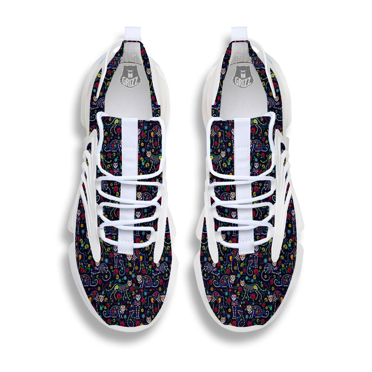 Calavera Cat Day Of The Dead Print Pattern White Gym Shoes-grizzshop