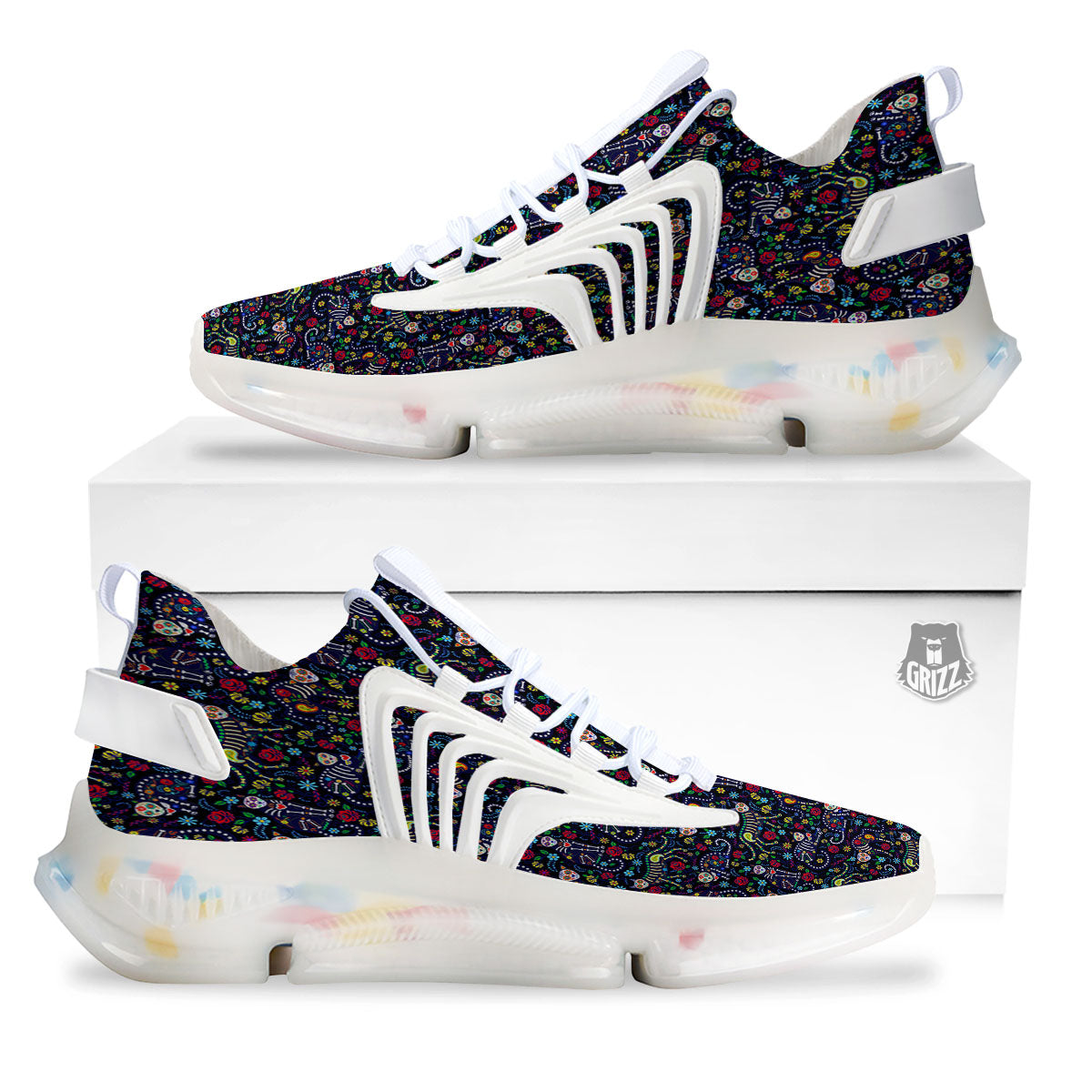 Calavera Cat Day Of The Dead Print Pattern White Gym Shoes-grizzshop