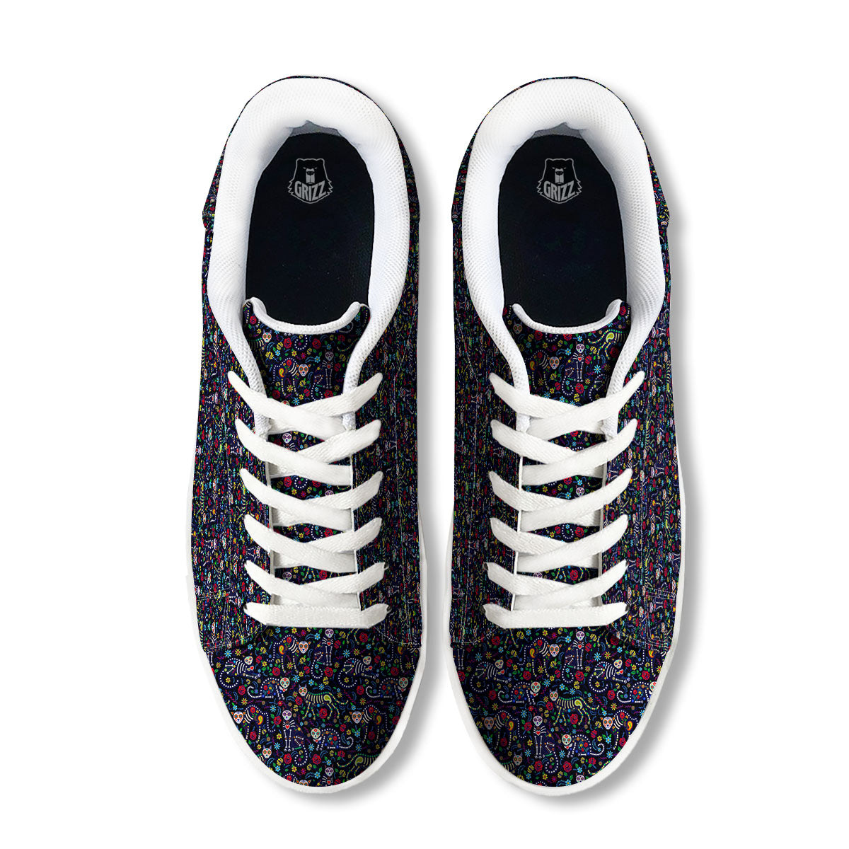 Calavera Cat Day Of The Dead Print Pattern White Low Top Sneakers-grizzshop