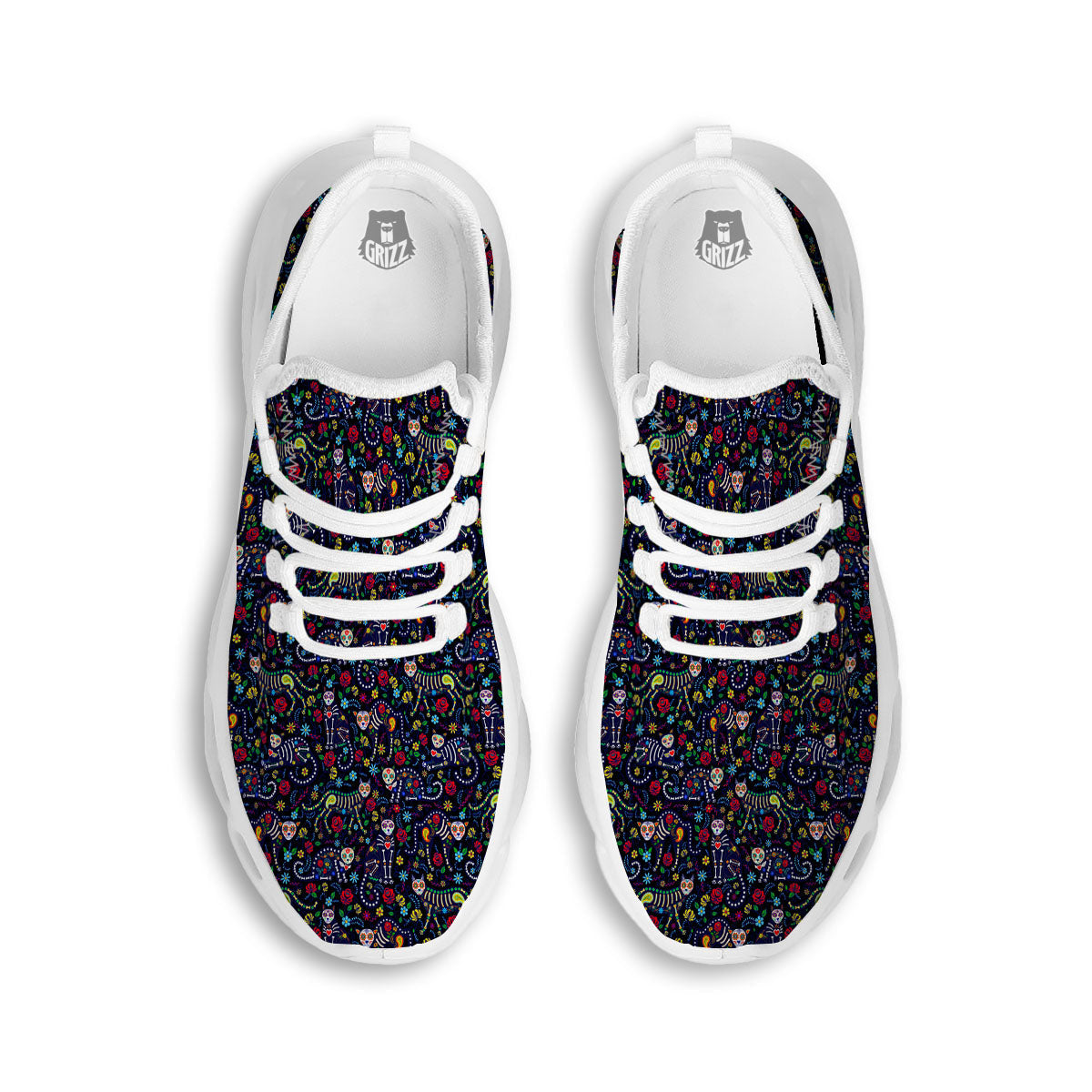 Calavera Cat Day Of The Dead Print Pattern White Running Shoes-grizzshop