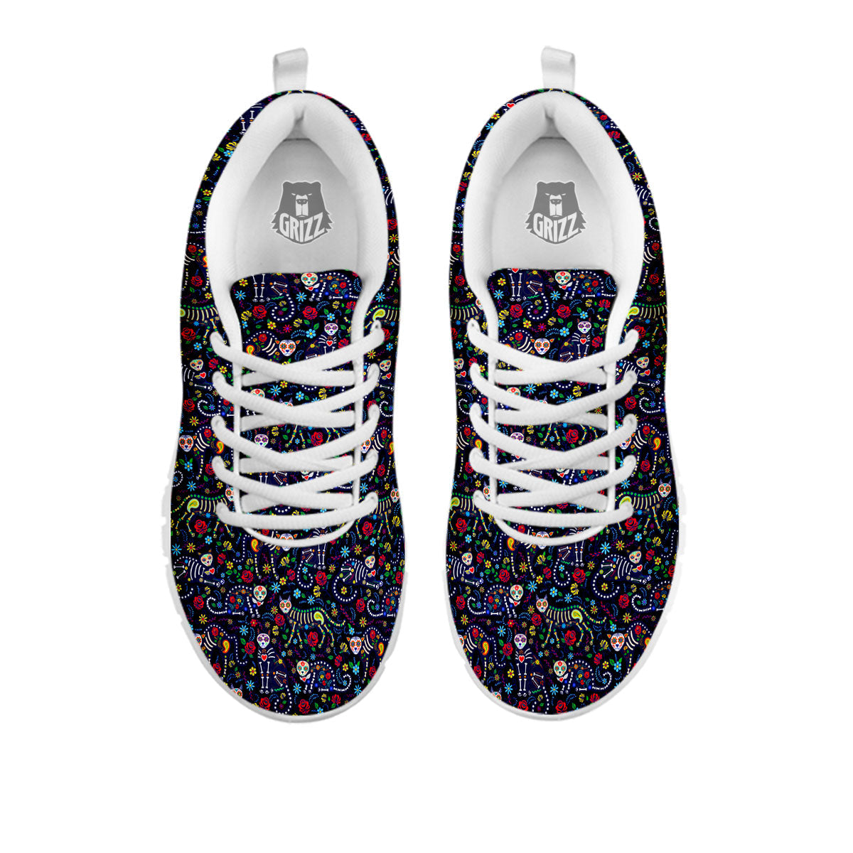 Calavera Cat Day Of The Dead Print Pattern White Sneaker-grizzshop