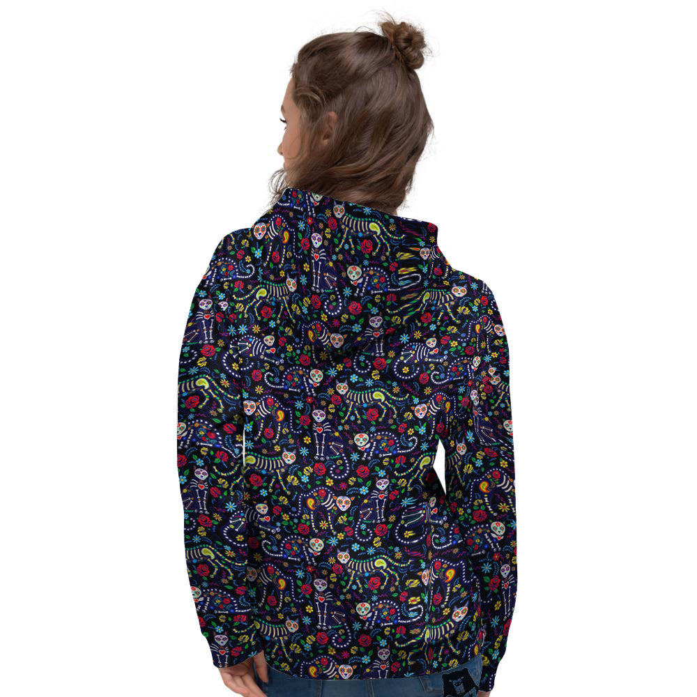 Calavera Cat Day Of The Dead Print Pattern Women's Hoodie-grizzshop