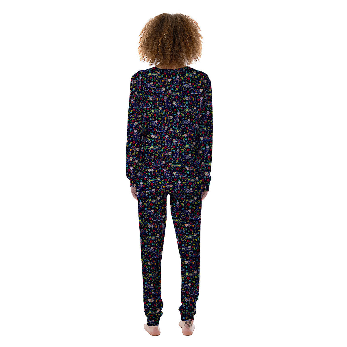 Calavera Cat Day Of The Dead Print Pattern Women's Pajamas-grizzshop
