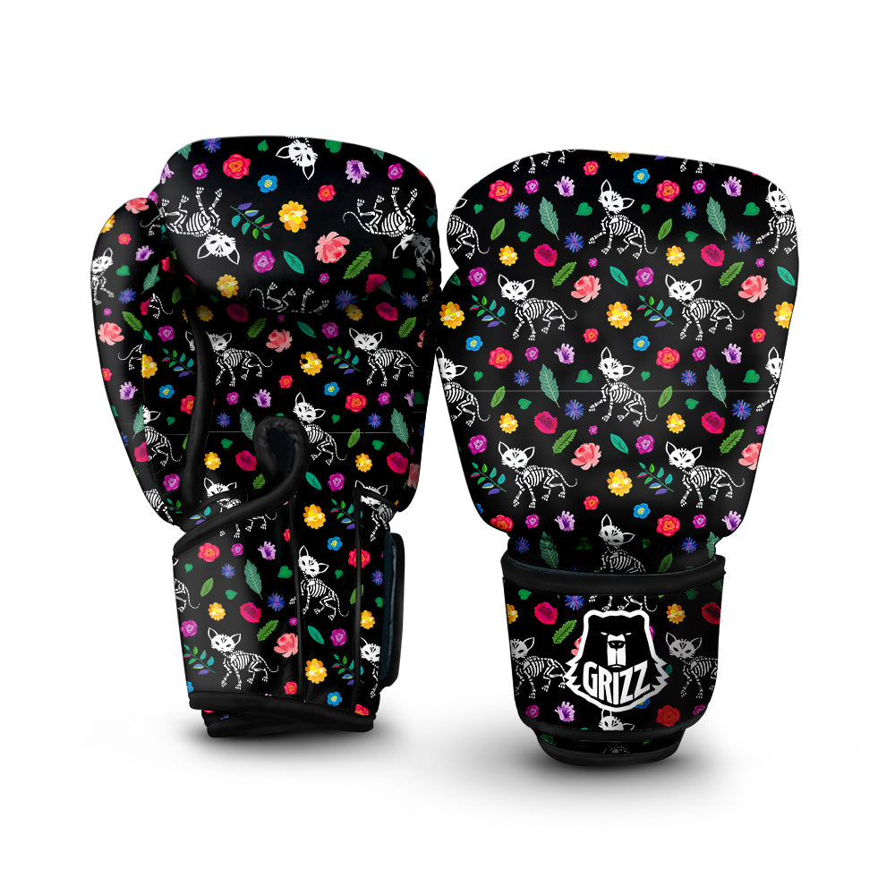 Calavera Cat Skeleton Print Pattern Boxing Gloves-grizzshop