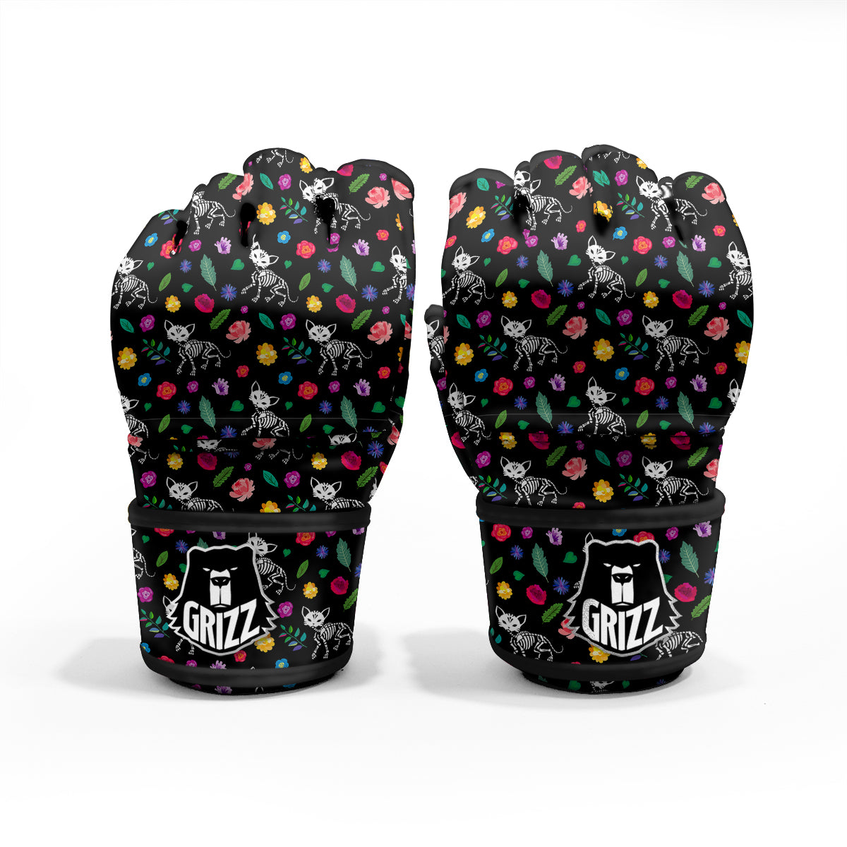 Calavera Cat Skeleton Print Pattern MMA Gloves-grizzshop
