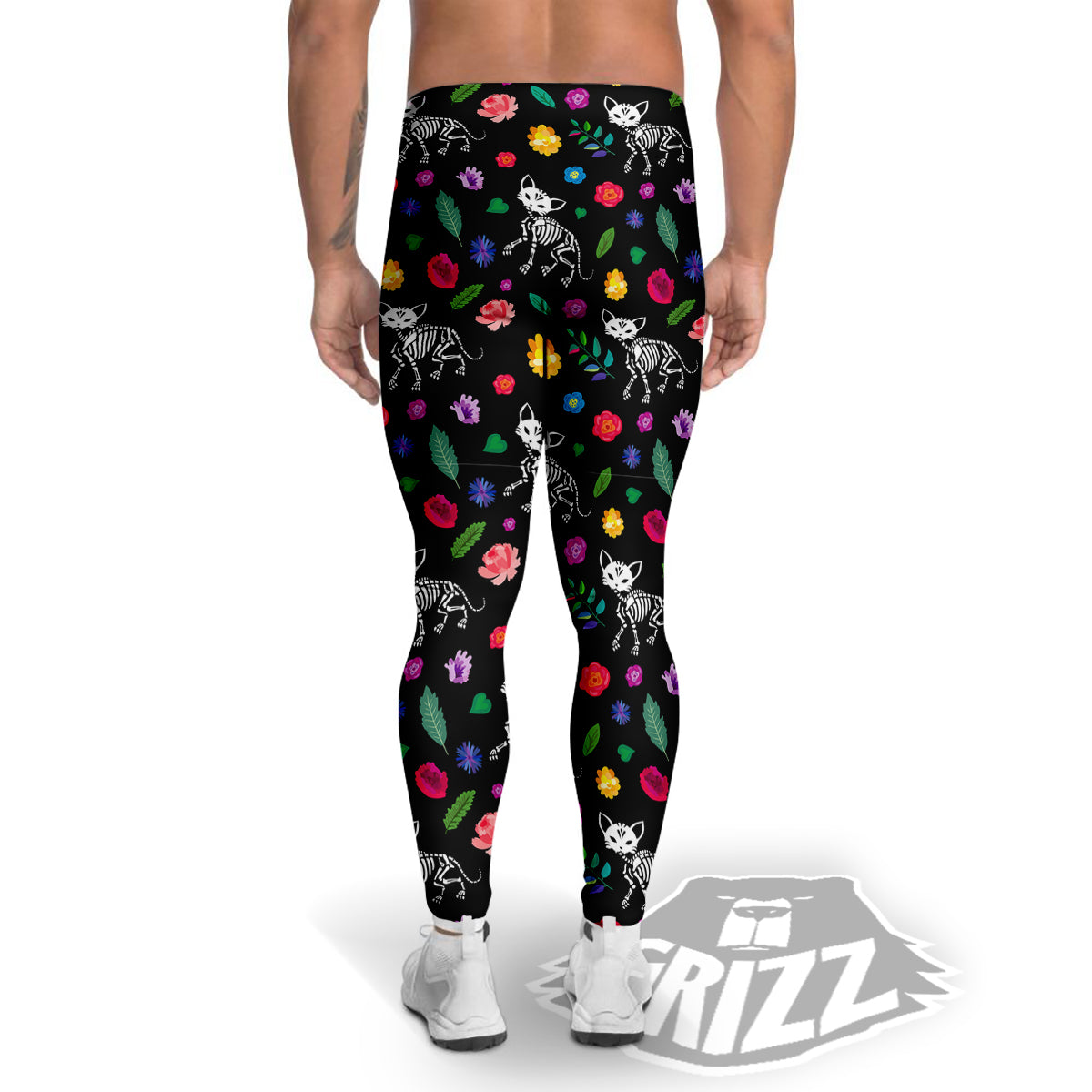 Calavera Cat Skeleton Print Pattern Men's Leggings-grizzshop