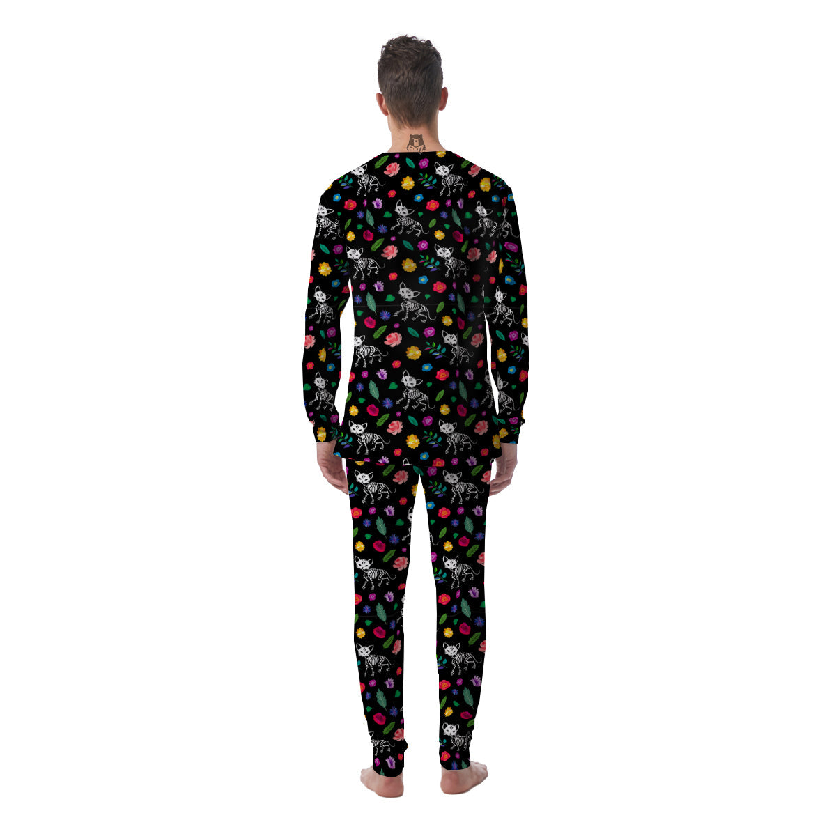 Calavera Cat Skeleton Print Pattern Men's Pajamas-grizzshop