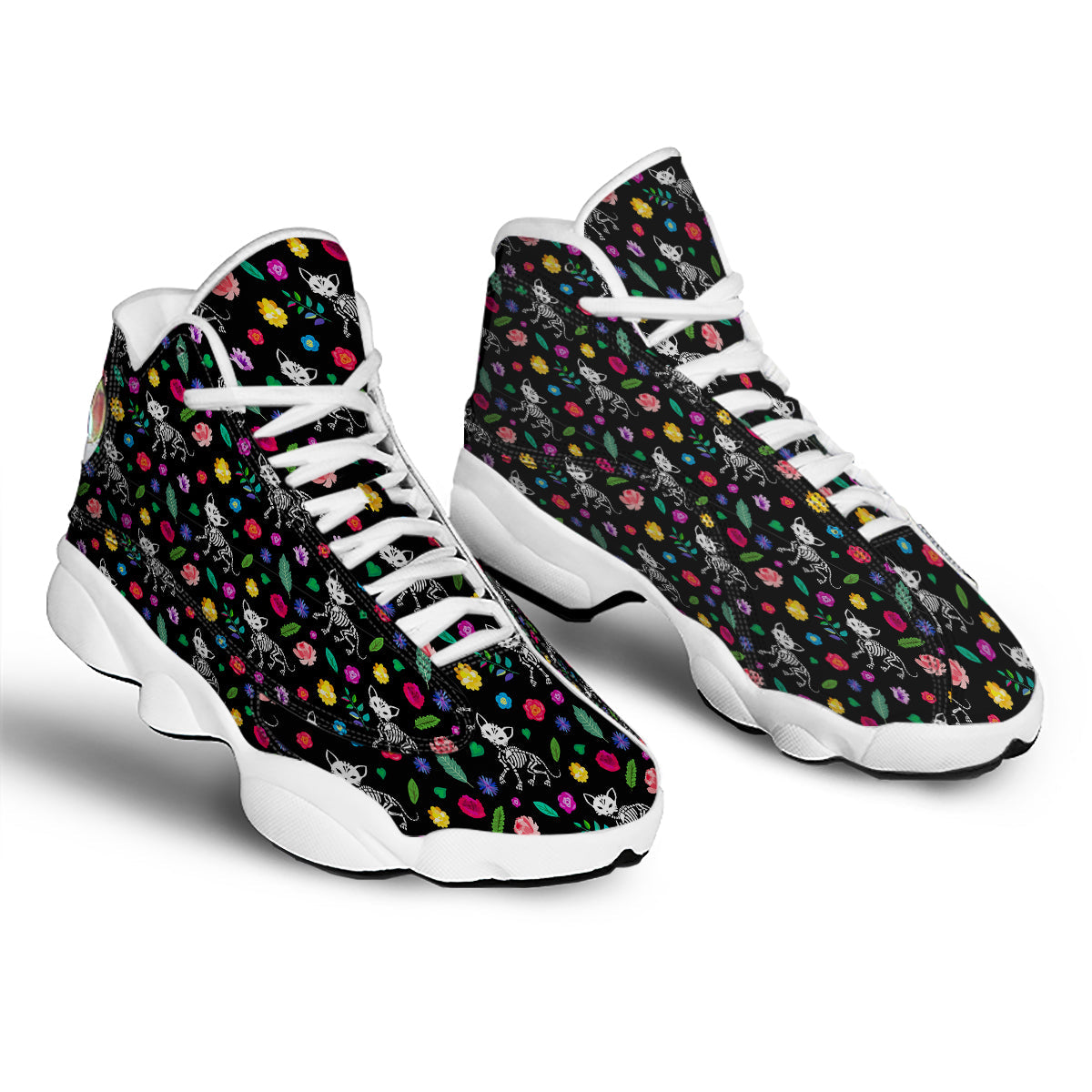 Calavera Cat Skeleton Print Pattern White Basketball Shoes-grizzshop