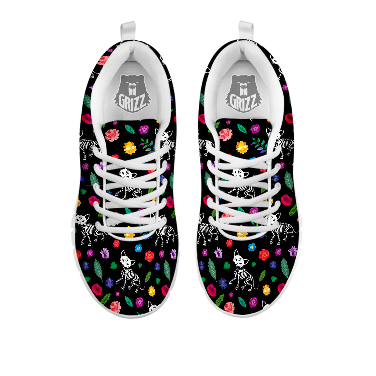 Calavera Cat Skeleton Print Pattern White Sneaker-grizzshop