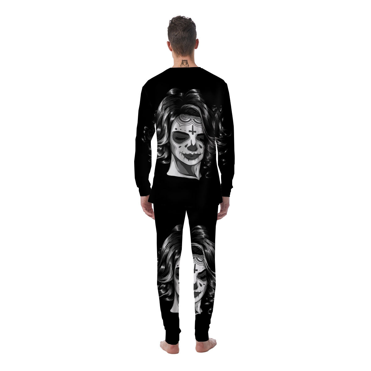 Calavera Girl White And Black Print Men's Pajamas-grizzshop