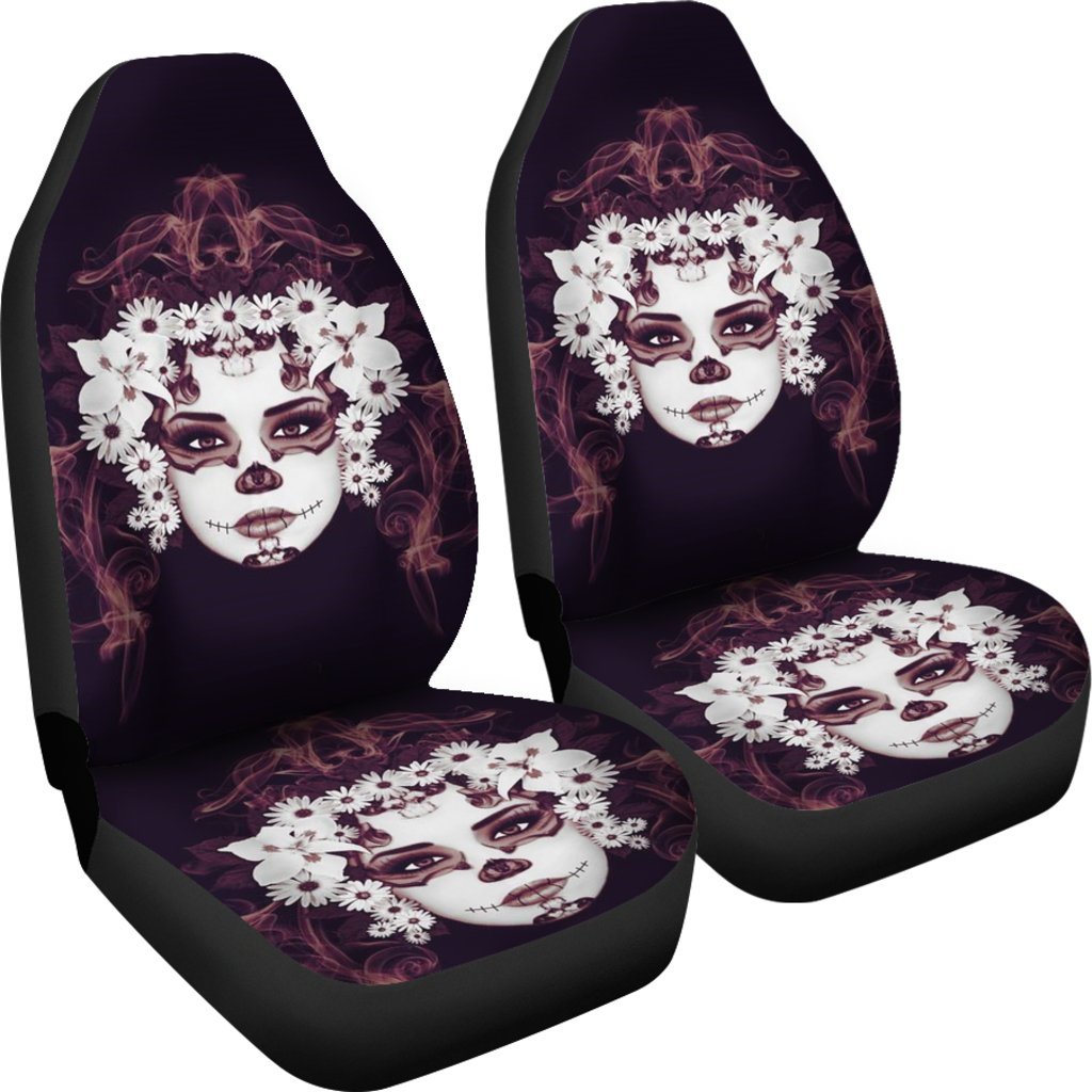 Calavera Sugar Skull Girly Universal Fit Car Seat Covers-grizzshop