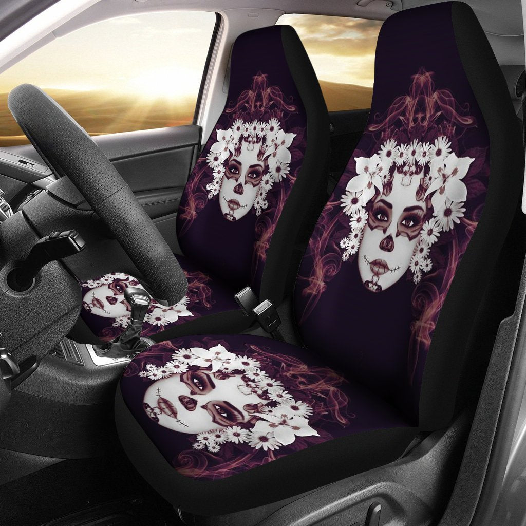 Calavera Sugar Skull Girly Universal Fit Car Seat Covers-grizzshop